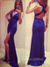 Royal Blue Mermaid Side Slit Long Evening Prom Dresses, Custom Prom Dress, YD0180