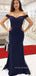 Mermaid Navy Blue Appliques Long Evening Prom Dresses, Off Shoulder Custom Prom Dress, YD0182