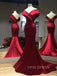 Formal Dark Red Satin Mermaid Long Evening Prom Dresses, Off Shoulder Prom Dress, YD0183