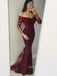 Long Sleeves Burgundy Mermaid Appliques Long Evening Prom Dresses, Off Shoulder Custom Prom Dress, YD0186