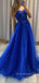 Royal Blue Tulle Appliques Spaghetti Straps Long Evening Prom Dresses, A-line Custom Prom Dress, YD0188