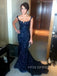 Navy Blue Sequins Mermaid Long Evening Prom Dresses, Custom Prom Dress, YD0190