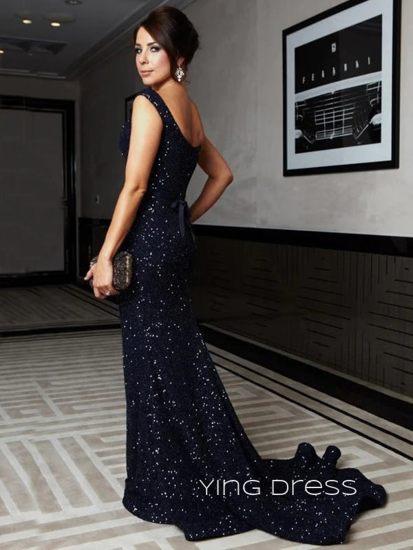 Navy Blue Sequins Mermaid Long Evening Prom Dresses, Custom Prom Dress, YD0190