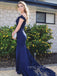 Popular Navy Blue Appliques Long Evening Prom Dresses, Mermaid Custom Prom Dress, YD0191