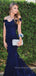 Popular Navy Blue Appliques Long Evening Prom Dresses, Mermaid Custom Prom Dress, YD0191