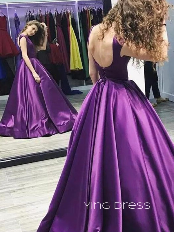 Purple Satin A-line Long Evening Prom Dresses, Cheap Custom Prom Dress, YD0198