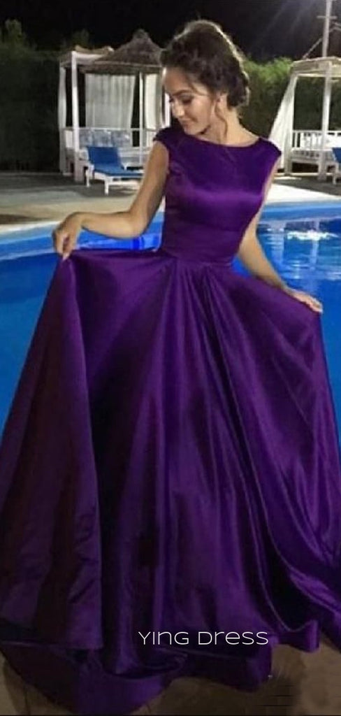 Purple Satin A-line Long Evening Prom Dresses, Cheap Custom Prom Dress, YD0198