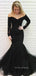 Black Tulle Appliques Mermaid Long Evening Prom Dresses, Long Sleeves Custom Prom Dress, YD0200