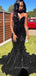 Black Sequins Mermaid Strapless Long Evening Prom Dresses, V-neck Prom Dress, YD0201