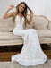 White Sequins Mermaid V-neck Long Evening Prom Dresses, Custom Prom Dress, YD0202