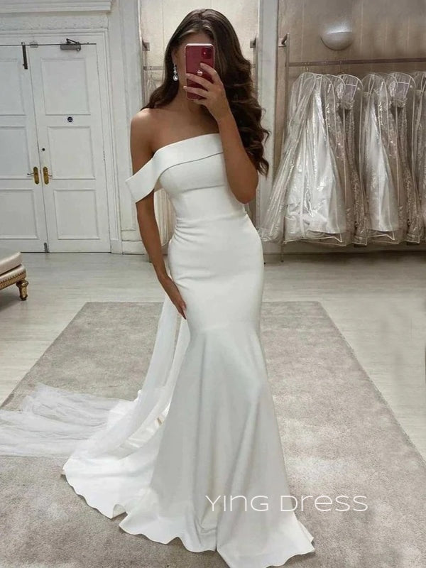 Gorgeous White Satin Off Shoulder Mermaid Long Evening Prom Dresses, Custom Wedding Dress, YD0203