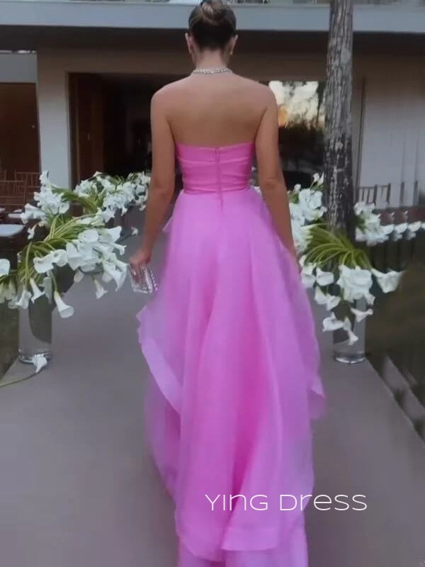 A-line Hot Pink Long Evening Prom Dresses, Strapless Custom Prom Dress, YD0206