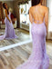 Purple Tulle Appliques Mermaid Long Evening Prom Dresses, Spaghetti Straps Custom Prom Dress, YD0207