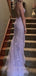 Purple Tulle Appliques Mermaid Long Evening Prom Dresses, Spaghetti Straps Custom Prom Dress, YD0207