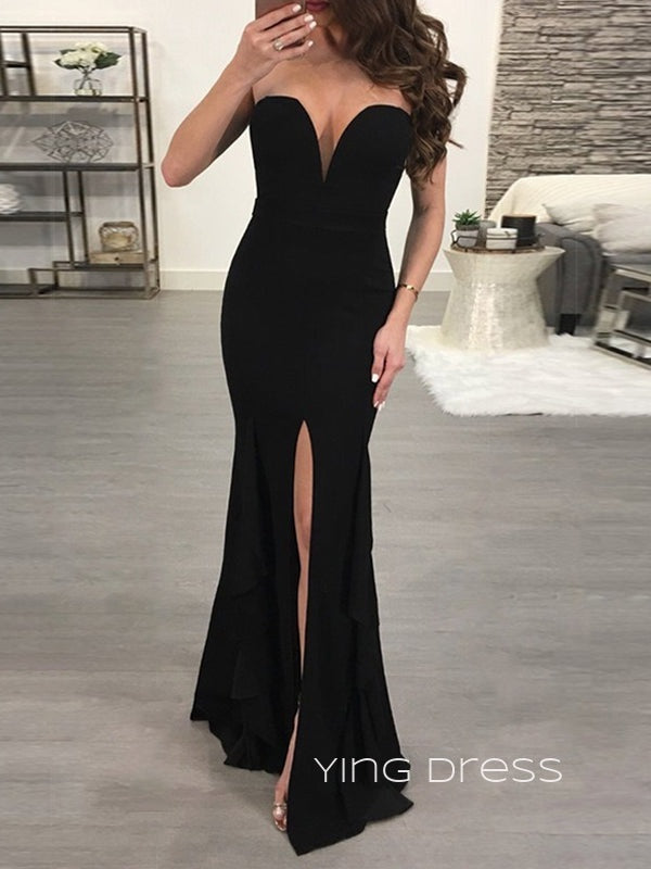 Simple Black Mermaid Long Evening Prom Dresses, Strapless Custom Prom Dress, YD0208