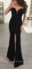 Simple Black Mermaid Long Evening Prom Dresses, Strapless Custom Prom Dress, YD0208