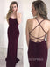 Simple Burgundy Mermaid Long Evening Prom Dresses, Spaghetti Straps Custom Prom Dress, YD0210