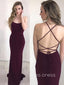 Simple Burgundy Mermaid Long Evening Prom Dresses, Spaghetti Straps Custom Prom Dress, YD0210