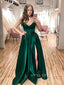 Emerald Green Satin A-line Side Slit Long Evening Prom Dresses, Sweetheart Custom Prom Dress, YD0212