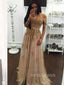 Off Shoulder A-line Tulle Appliques Long Evening Prom Dresses, YD0218