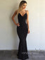 Black Mermaid Spaghetti Straps Cowl-neck Long Evening Prom Dresses, YD0219