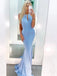 Halter Blue Mermaid Sparkly Long Evening Prom Dresses, YD0222