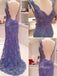 Backless Tulle Appliques Mermaid V-neck Long Evening Prom Dresses, YD0225