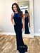 Backless Mermaid Blue Velvet Long Evening Prom Dresses, YD0233