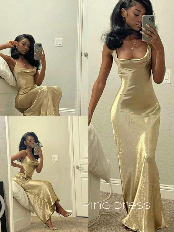 Popular Satin Spaghetti Straps Mermaid Long Evening Prom Dresses, YD0243