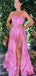 A-line Hot Pink Strapless Side Slit Long Evening Prom Dresses, YD0245