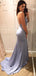 Deep V-neck Satin Spaghetti Straps Side Slit Long Evening Prom Dresses, Mermaid Prom Dress, YD0247