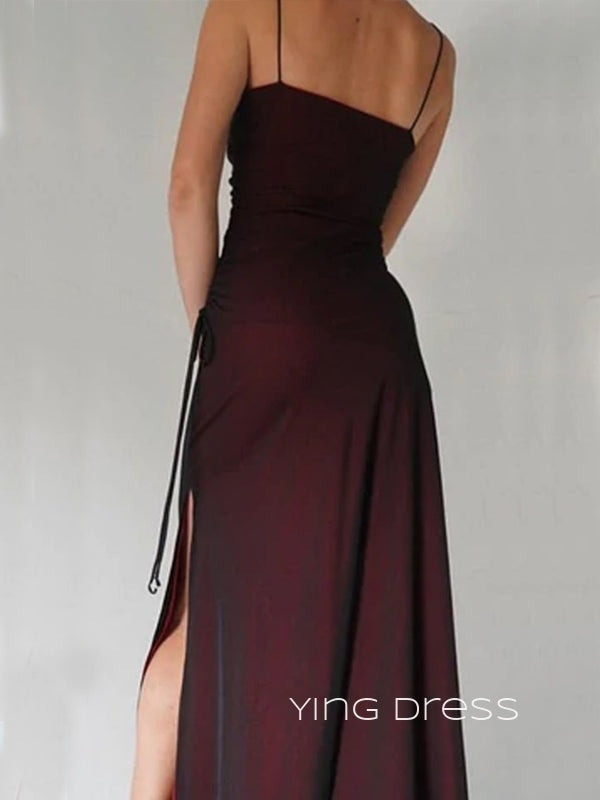 Spaghetti Straps Chiffon Black Red Long Evening Prom Dresses, Mermaid Prom Dress, YD0250