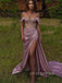 Dusty Rose Satin Mermaid Side Slit Long Evening Prom Dresses, Beaded Prom Dress, YD0252