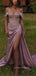 Dusty Rose Satin Mermaid Side Slit Long Evening Prom Dresses, Beaded Prom Dress, YD0252