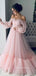 Pink Tulle A-line Off Shoulder Long Evening Prom Dresses, Long Sleeves Prom Dress, YD0260