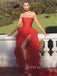 Strapless Red Side Slit Long Evening Prom Dresses, YD0263