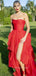 Strapless Red Side Slit Long Evening Prom Dresses, YD0263