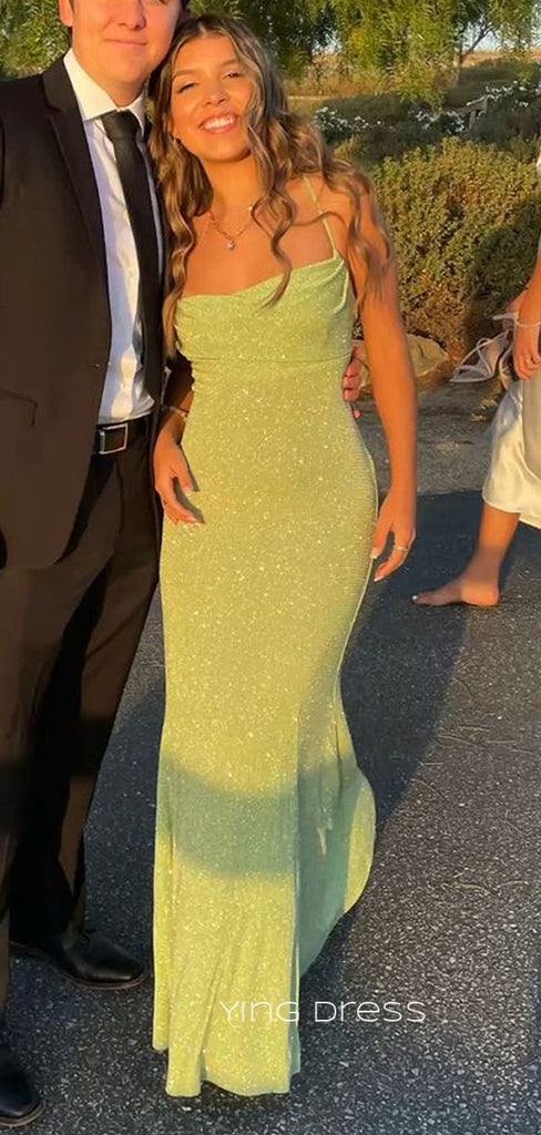 Sexy Green Sparkly Mermaid Long Evening Prom Dresses, Backless Spaghetti Straps Prom Dress, YD0264