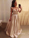 A-line Ivory Satin Beaded Long Evening Prom Dresses, V-neck Wedding Dress, YD0268