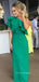 Green Satin One Shoulder Long Evening Prom Dresses,Mermaid Prom Dress, YD0272