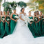 Mermaid Strapless Emerald Green Satin Cheap Long Bridesmaid Dresses , YDB0002