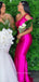 One Shoulder Fuchisa Satin Mermaid Long Bridesmaid Dresses , YDB0003