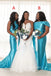 Mismatched Pool Color Satin Mermaid Cheap Long Bridesmaid Dresses , YDB0005